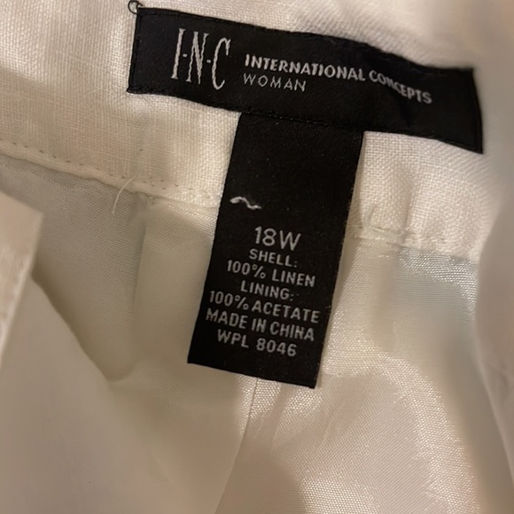 Inc. Int. Concepts White Linen Pants with Aqua Chiffon Belt with Pockets 18W - Picture 6 of 6